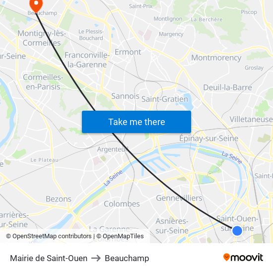 Mairie de Saint-Ouen to Beauchamp map