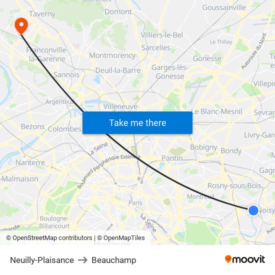 Neuilly-Plaisance to Beauchamp map