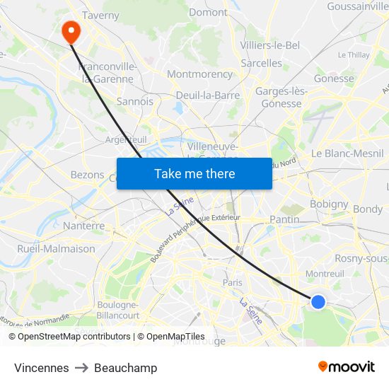 Vincennes to Beauchamp map