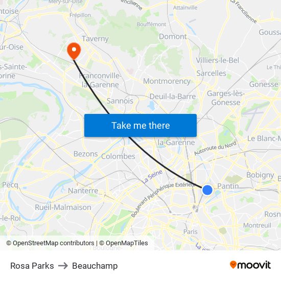 Rosa Parks to Beauchamp map