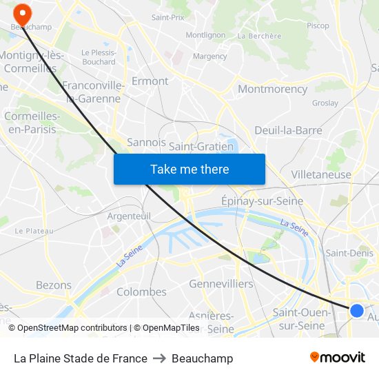 La Plaine Stade de France to Beauchamp map