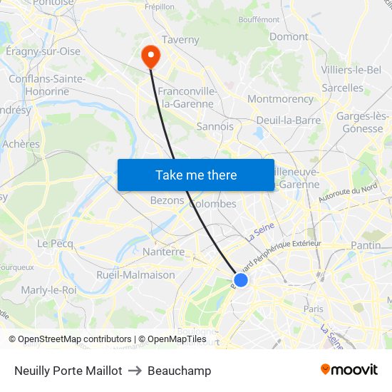 Neuilly Porte Maillot to Beauchamp map