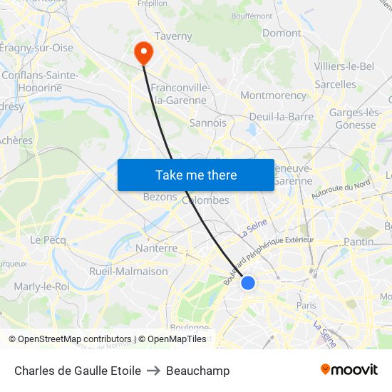 Charles de Gaulle Etoile to Beauchamp map