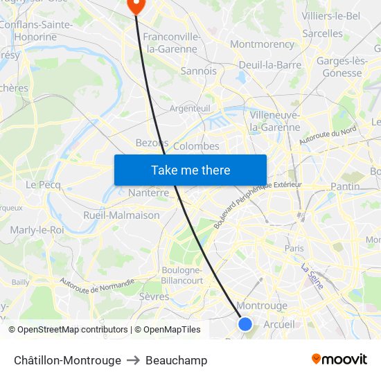 Châtillon-Montrouge to Beauchamp map