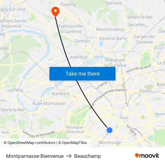Montparnasse-Bienvenue to Beauchamp map