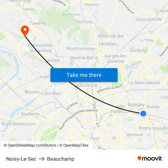 Noisy-Le-Sec to Beauchamp map