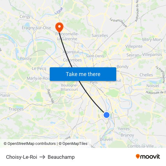Choisy-Le-Roi to Beauchamp map