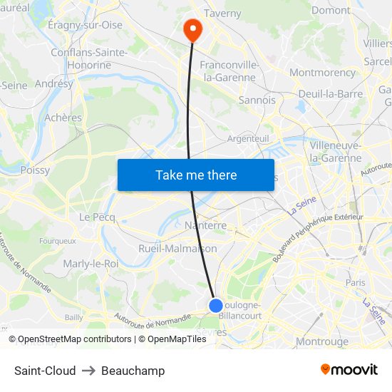 Saint-Cloud to Beauchamp map