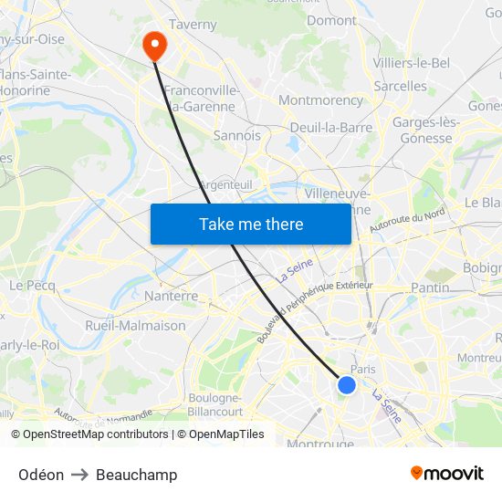 Odéon to Beauchamp map