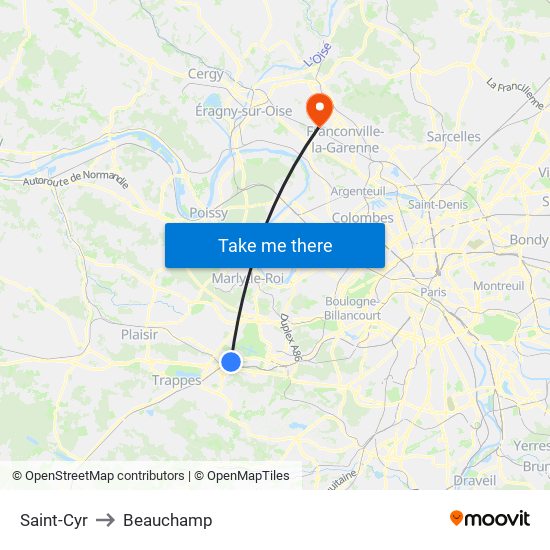 Saint-Cyr to Beauchamp map