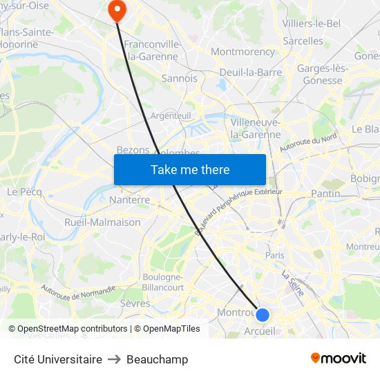 Cité Universitaire to Beauchamp map