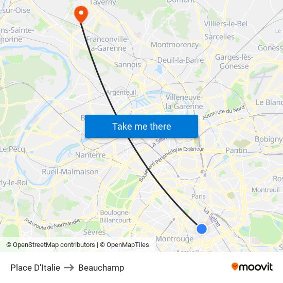 Place D'Italie to Beauchamp map