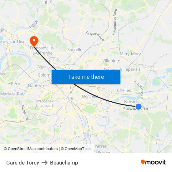 Gare de Torcy to Beauchamp map