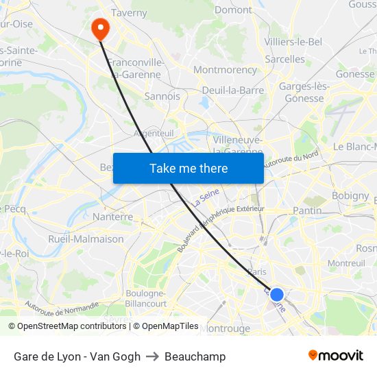 Gare de Lyon - Van Gogh to Beauchamp map