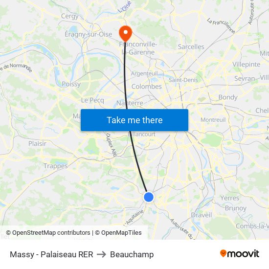 Massy - Palaiseau RER to Beauchamp map