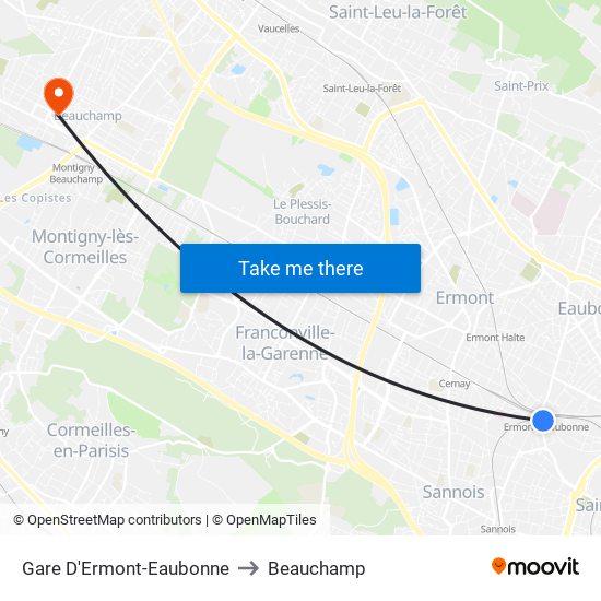 Gare D'Ermont-Eaubonne to Beauchamp map