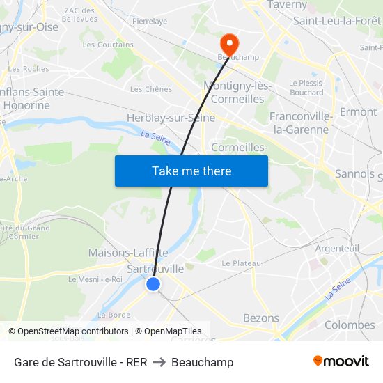 Gare de Sartrouville - RER to Beauchamp map