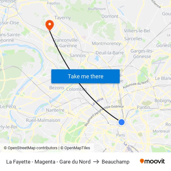 La Fayette - Magenta - Gare du Nord to Beauchamp map
