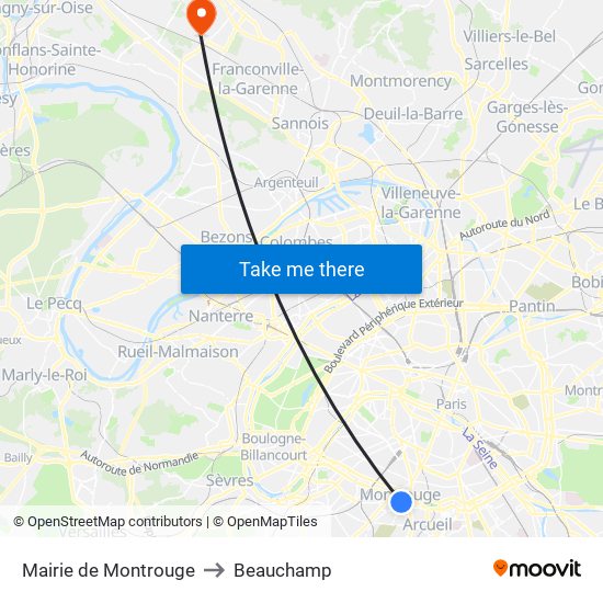 Mairie de Montrouge to Beauchamp map