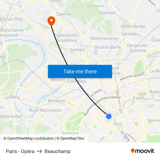 Paris - Opéra to Beauchamp map