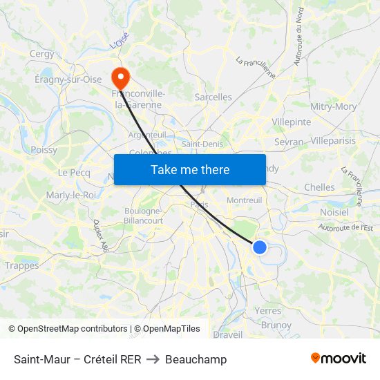 Saint-Maur – Créteil RER to Beauchamp map