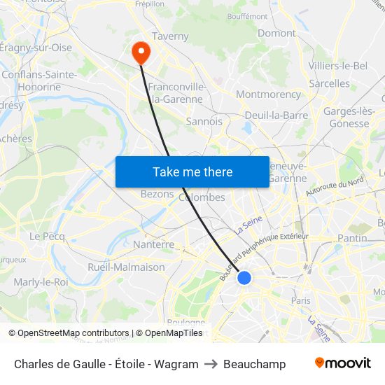 Charles de Gaulle - Étoile - Wagram to Beauchamp map