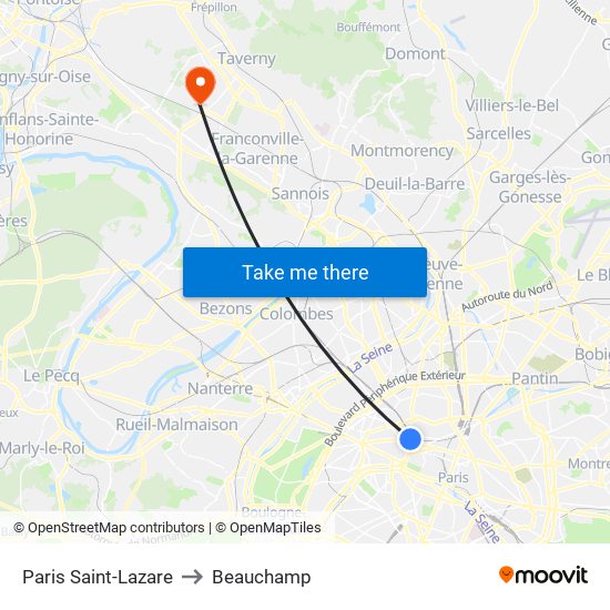 Paris Saint-Lazare to Beauchamp map