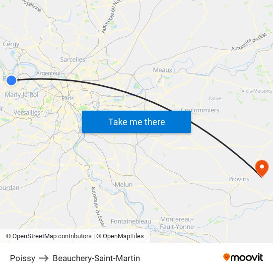 Poissy to Beauchery-Saint-Martin map