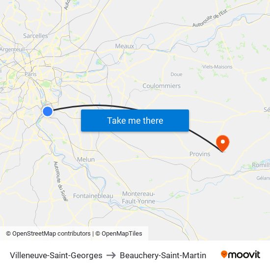 Villeneuve-Saint-Georges to Beauchery-Saint-Martin map