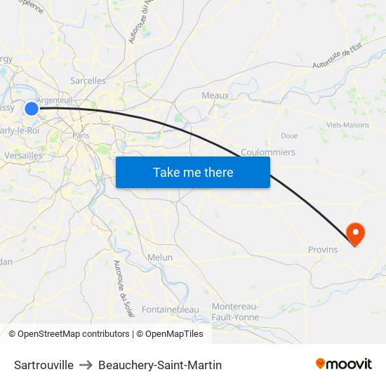 Sartrouville to Beauchery-Saint-Martin map