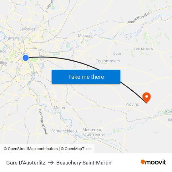 Gare D'Austerlitz to Beauchery-Saint-Martin map