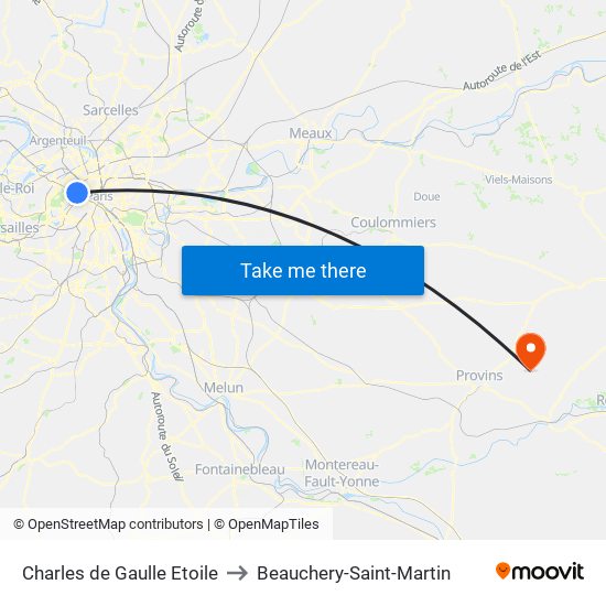 Charles de Gaulle Etoile to Beauchery-Saint-Martin map