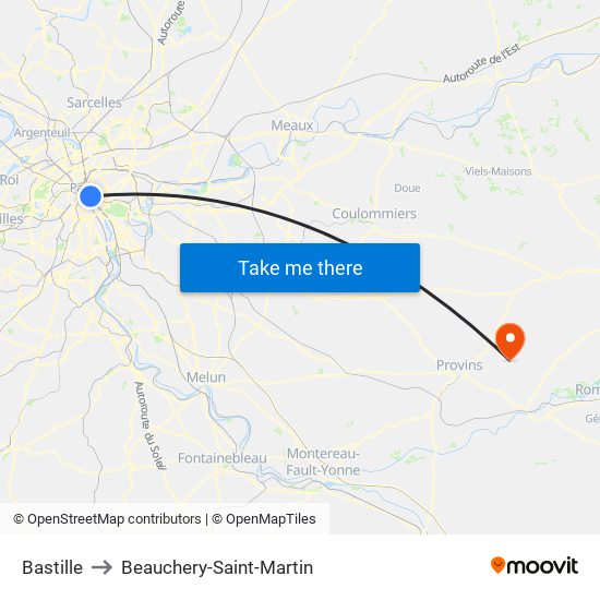 Bastille to Beauchery-Saint-Martin map