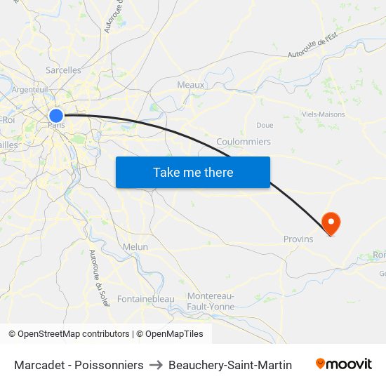 Marcadet - Poissonniers to Beauchery-Saint-Martin map