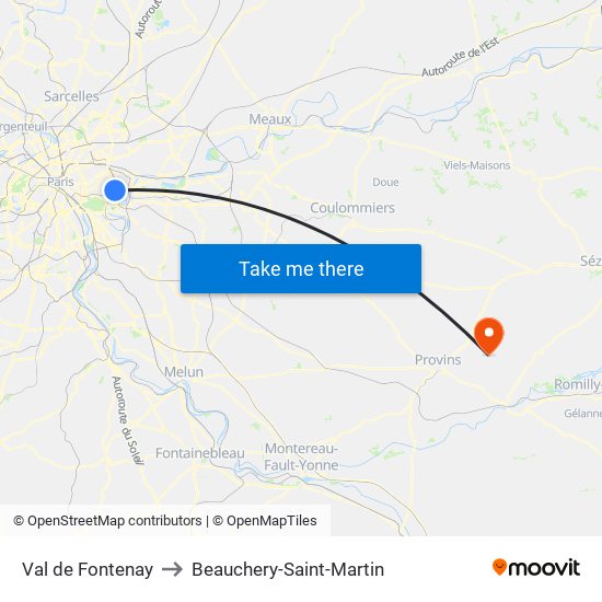 Val de Fontenay to Beauchery-Saint-Martin map