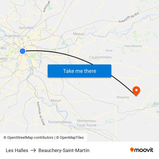 Les Halles to Beauchery-Saint-Martin map