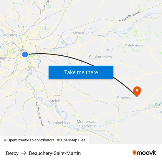 Bercy to Beauchery-Saint-Martin map