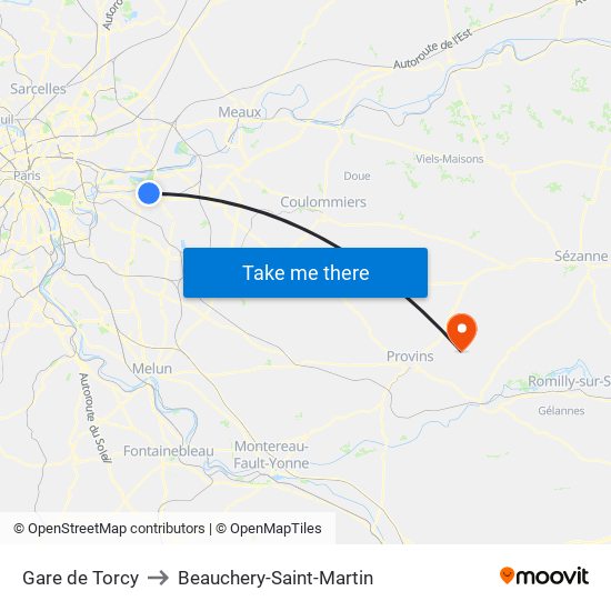 Gare de Torcy to Beauchery-Saint-Martin map