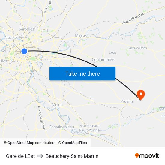 Gare de L'Est to Beauchery-Saint-Martin map