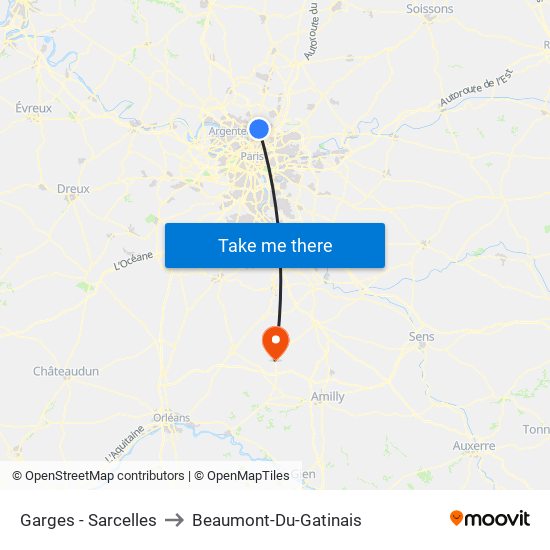 Garges - Sarcelles to Beaumont-Du-Gatinais map