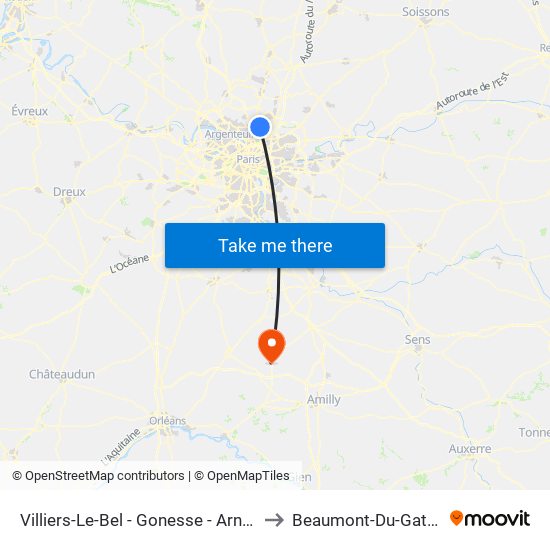 Villiers-Le-Bel - Gonesse - Arnouville to Beaumont-Du-Gatinais map