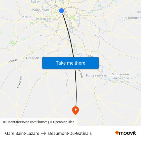 Gare Saint-Lazare to Beaumont-Du-Gatinais map