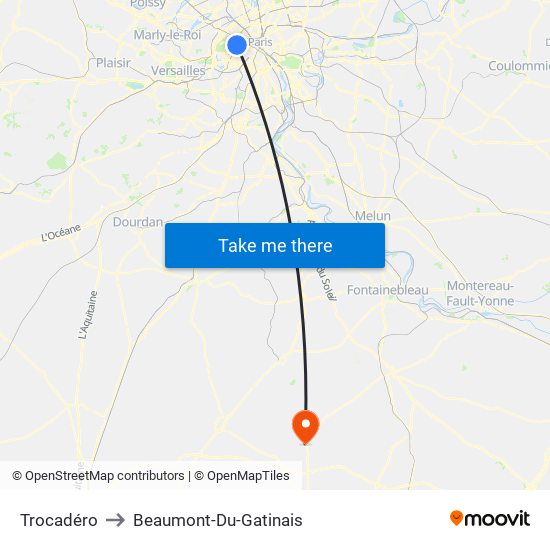 Trocadéro to Beaumont-Du-Gatinais map