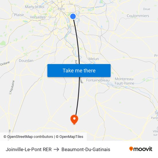Joinville-Le-Pont RER to Beaumont-Du-Gatinais map