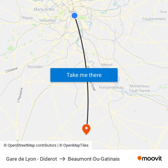 Gare de Lyon - Diderot to Beaumont-Du-Gatinais map