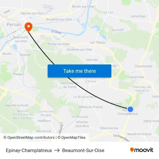 Epinay-Champlatreux to Beaumont-Sur-Oise map