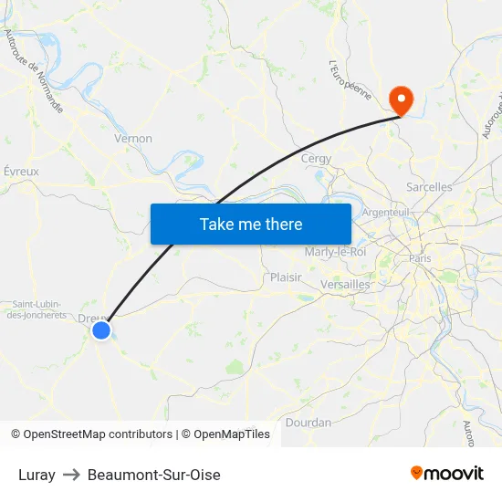Luray to Beaumont-Sur-Oise map