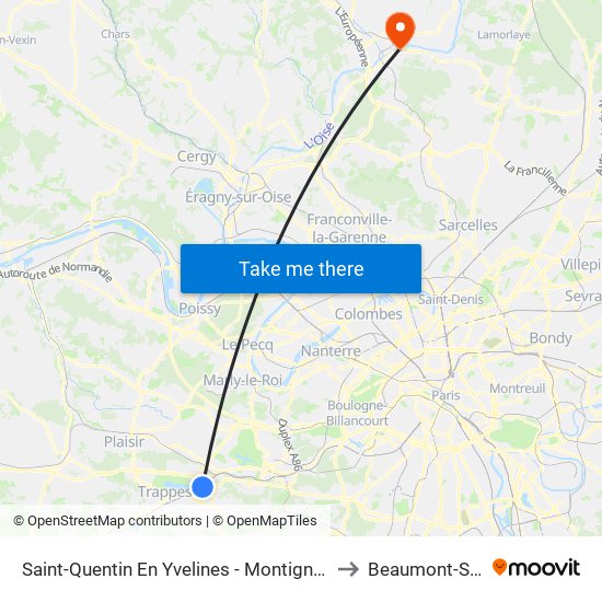 Saint-Quentin En Yvelines - Montigny-Le-Bretonneux to Beaumont-Sur-Oise map