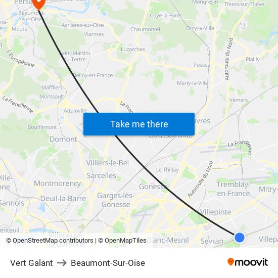 Vert Galant to Beaumont-Sur-Oise map