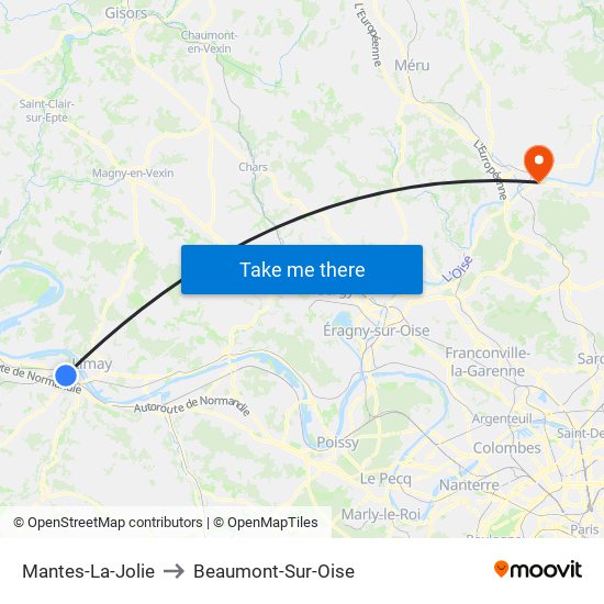 Mantes-La-Jolie to Beaumont-Sur-Oise map